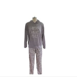 NWT Rae Dunn Flannel Gray Hooded Two Piece Set Size Large